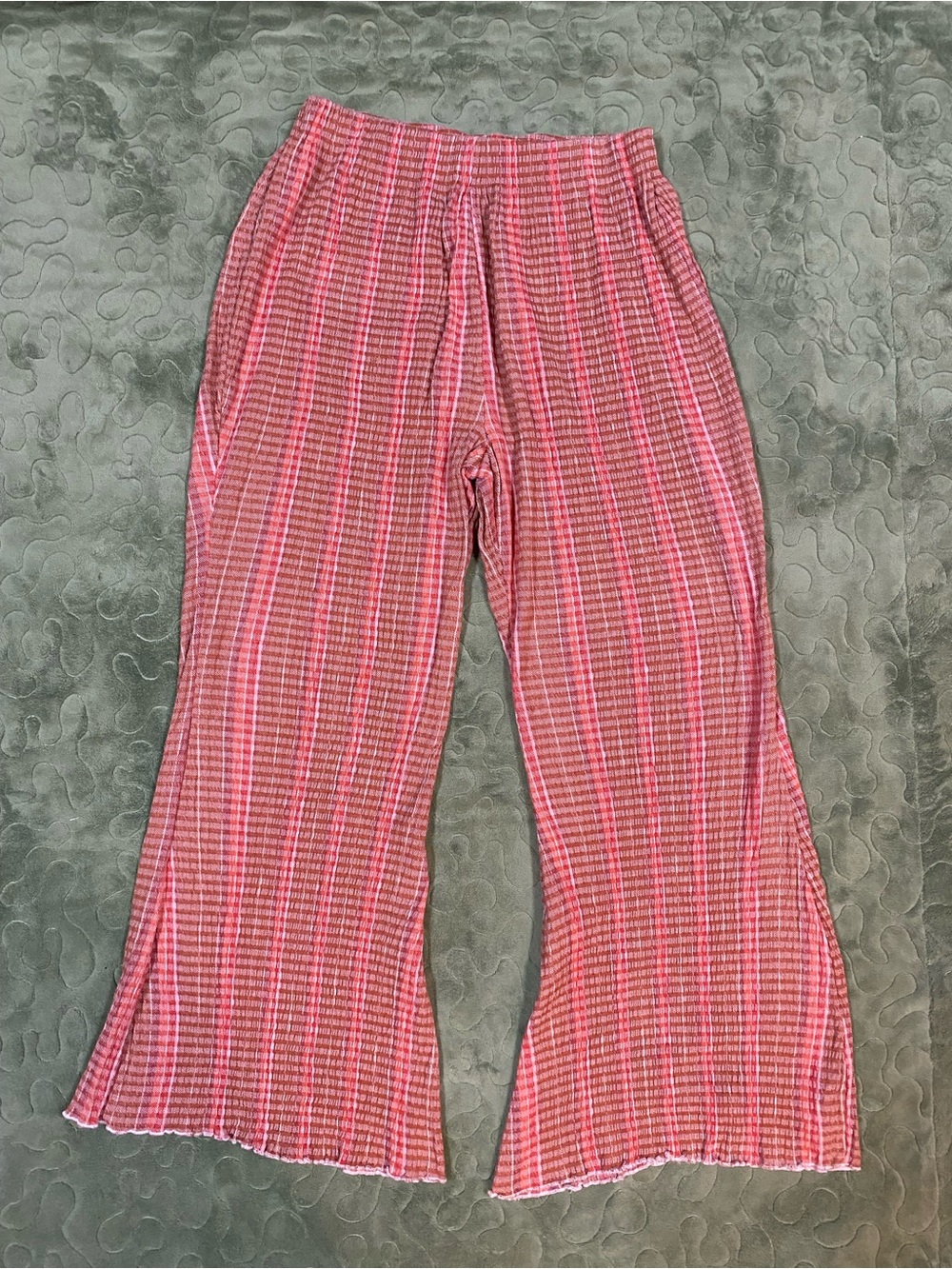Free People Small Orange Tan Stretch Fine Line Slim Pants Flared